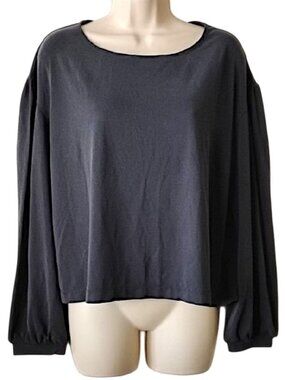 Madewell Sandwashed Gathered-Sleeve Top M Charcoal Black Stretch Knit